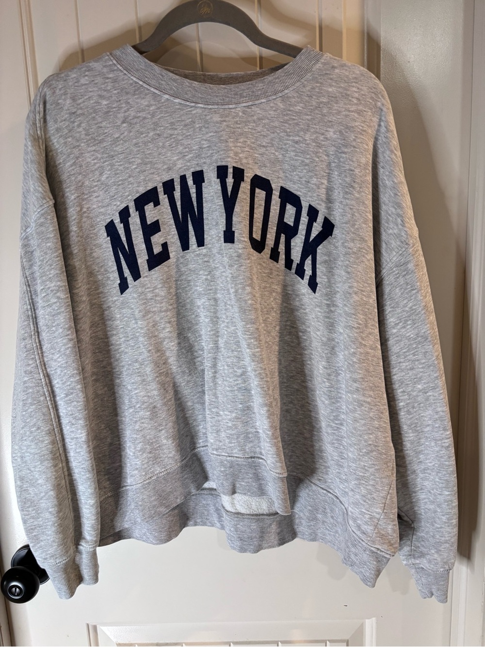 H&M Light Gray Crewneck Sweatshirt with Navy 'NEW YORK' Arch